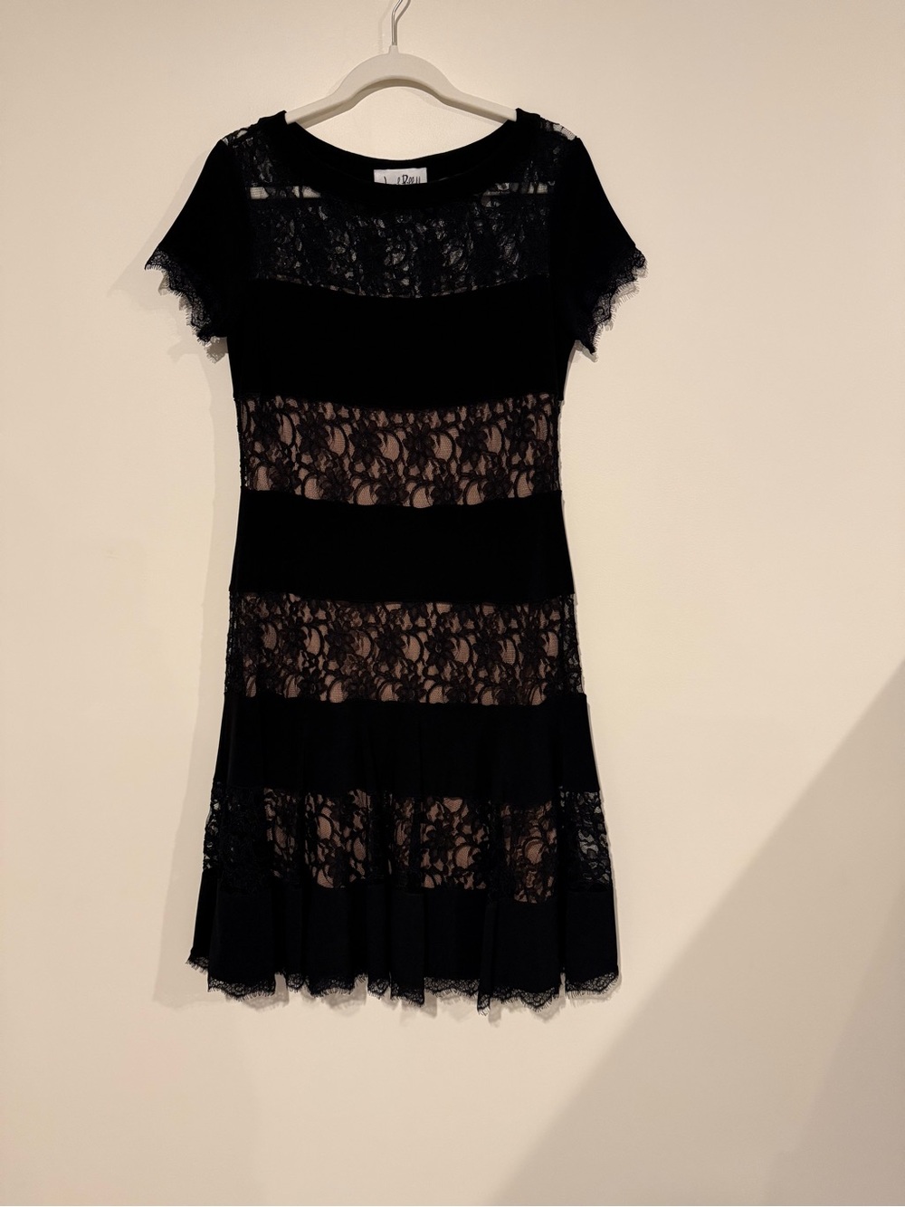 Joseph Ribkoff Black Lace Stripe Short Sleeve Dress